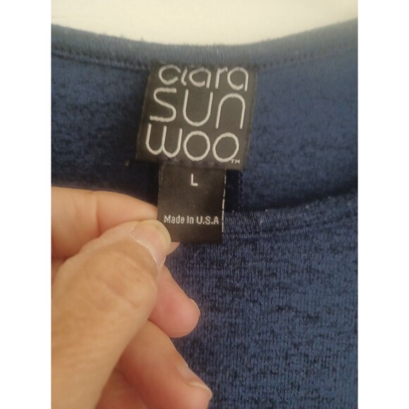Clara SunWoo blue knit tunic L button accent oversized asymetric minimalist - Picture 2 of 12